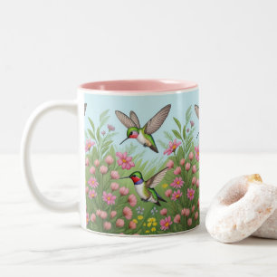 Beautiful Flying Humminbirds Two-Tone Coffee Mug