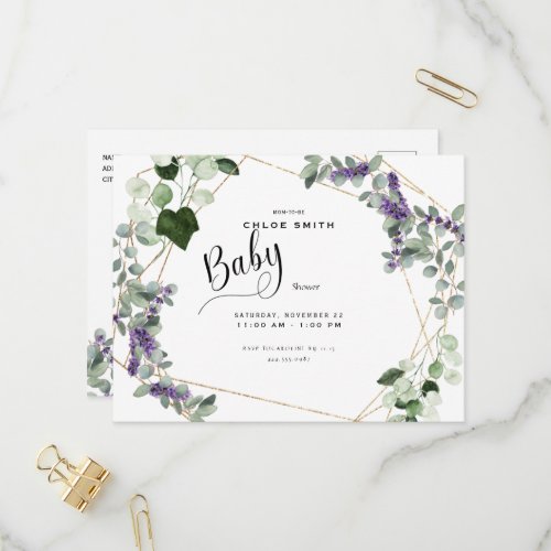 Beautiful Foliage Lavender Baby Shower Invitation Postcard