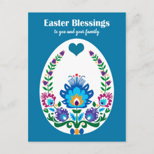 🐤Beautiful Folklore  Blue Pysanka Easter Egg Postcard