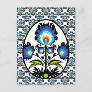 🐤🐤Beautiful Folklore Blue Pysanka Easter Egg Postcard