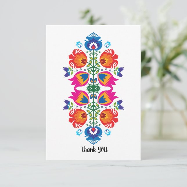 Beautiful Folklore Pink, red and blue Thank you Card (Standing Front)