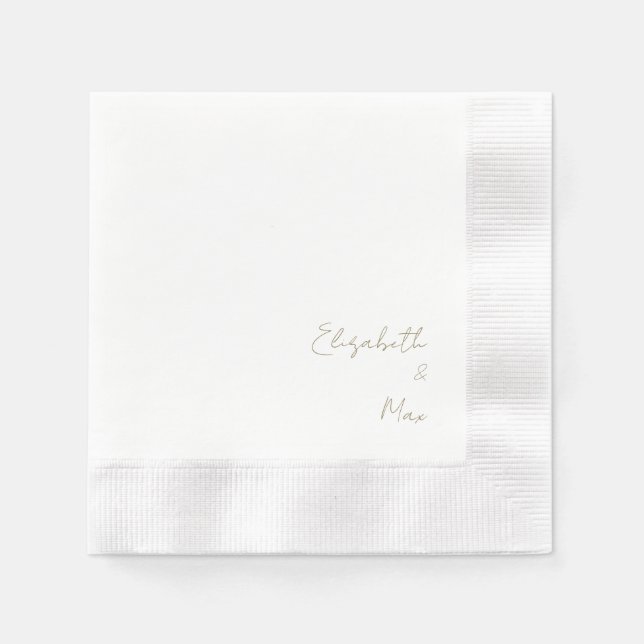 Beautiful Font Gold Text Wedding Cocktail Napkins (Front)