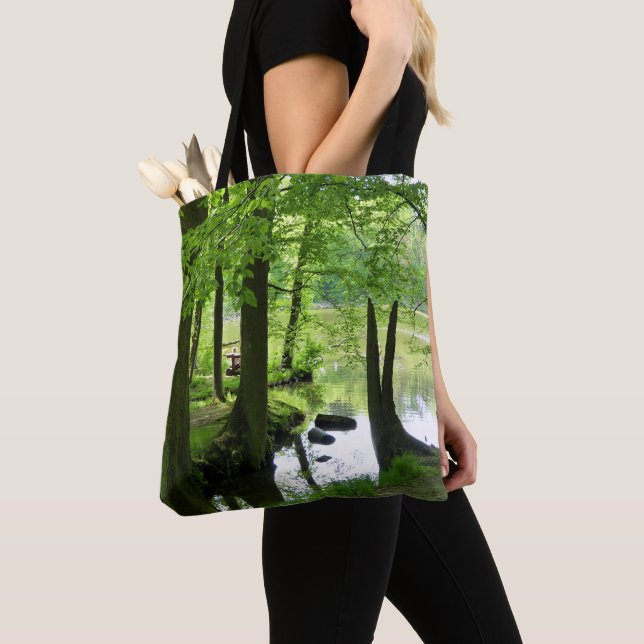 Beautiful forest and creek photo tote bag (Close Up)