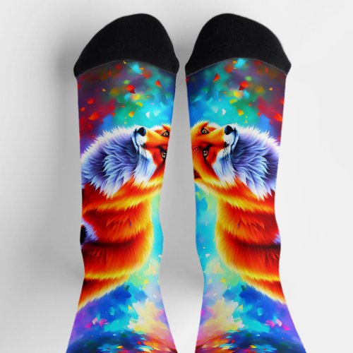 Beautiful forest fox cool red color whimsical socks
