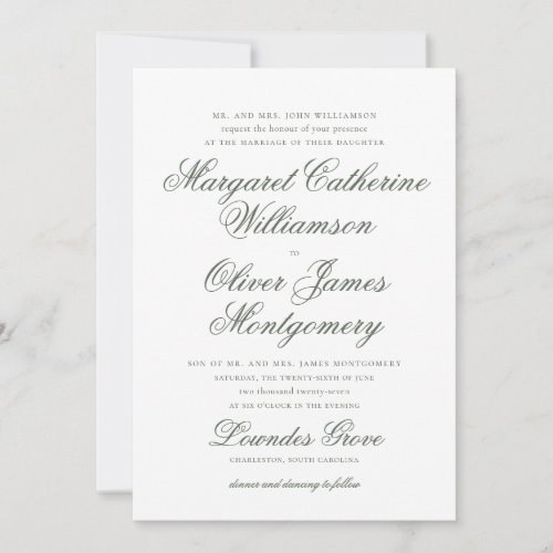 Beautiful Forest Green Classic Script Wedding Invitation
