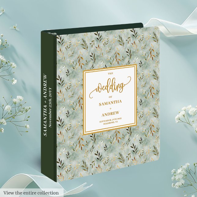 Beautiful Forest Green Gold Greenery Wedding Album 3 Ring Binder (Beautiful Forest Green Gold Greenery Wedding Album 3 ring binder)