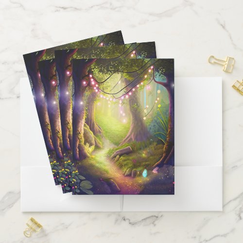 Beautiful Forest Path String Lights and Flowers Pocket Folder