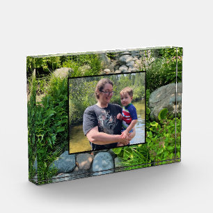 Beautiful forest photo sunlit trees photo template acrylic award