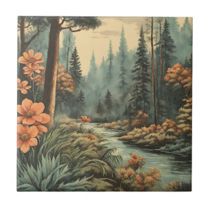 Beautiful Forest River Landscape Ceramic Tile