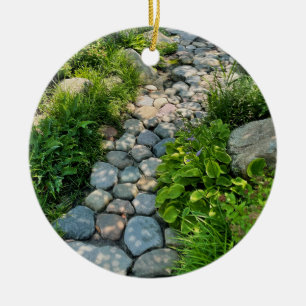 Beautiful forest scene sunny stone walkway photo ceramic ornament