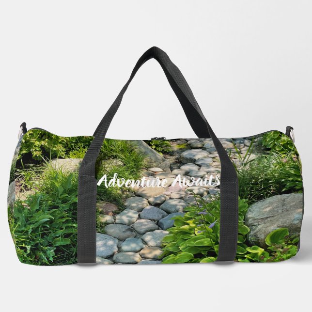 Beautiful forest scene sunny stone walkway photo  duffle bag (Front)
