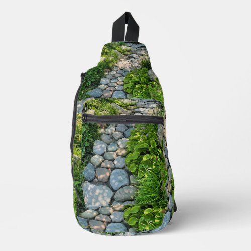 Beautiful forest scene sunny stone walkway photo  sling bag