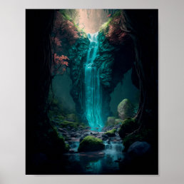 Beautiful Forest Waterfall, Magical Forest Poster