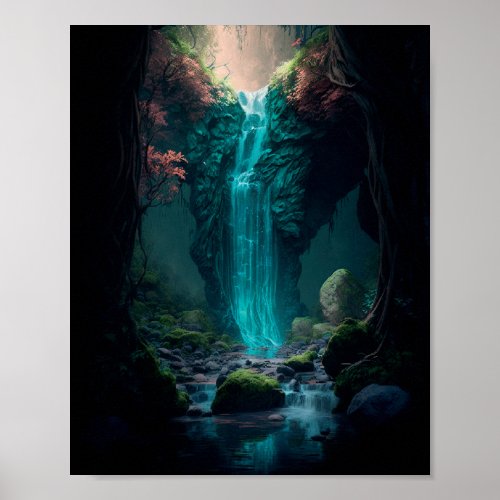 Beautiful Forest Waterfall Magical Forest Poster