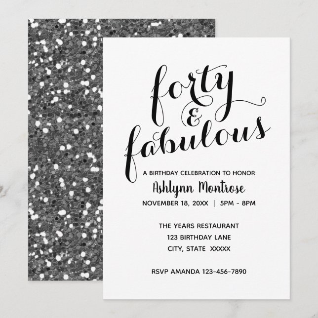 Beautiful Forty & Fabulous Birthday Invitation (Front/Back)