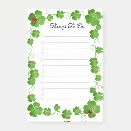 Beautiful Four_Leaf Clovers  Ladybugs Lined Post_it Notes