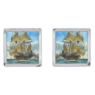 beautiful four-masted ship cufflinks