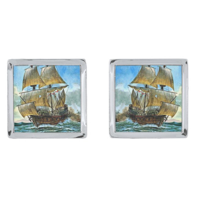 beautiful four-masted ship cufflinks (Front)
