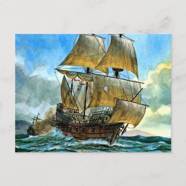 beautiful four-masted ship postcard (Front)