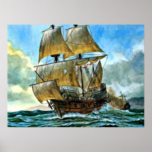 beautiful four-masted ship poster
