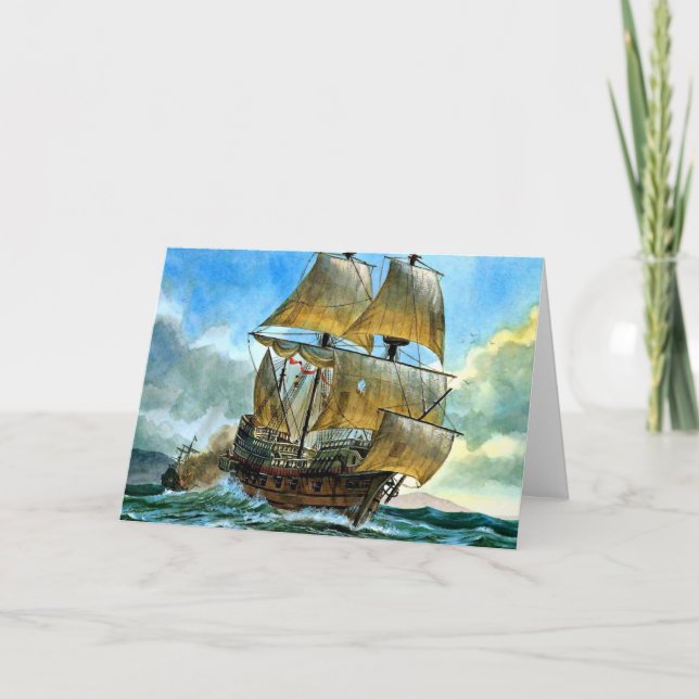 beautiful four-masted ship print card (Front)