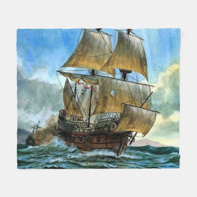 beautiful four-masted ship print fleece blanket (Front (Horizontal))