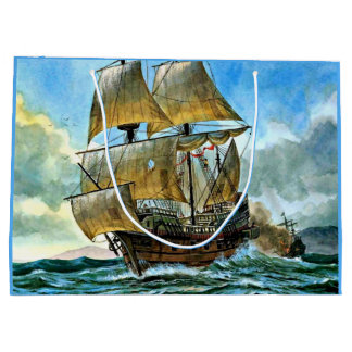 beautiful four-masted ship print large gift bag