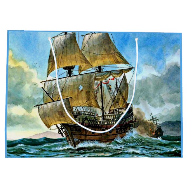 beautiful four-masted ship print large gift bag (Back)