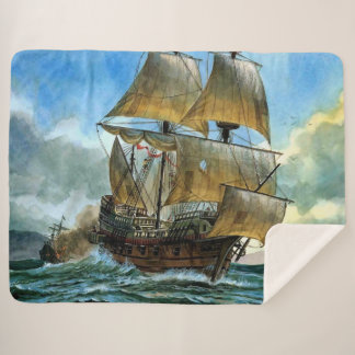 beautiful four-masted ship print sherpa blanket