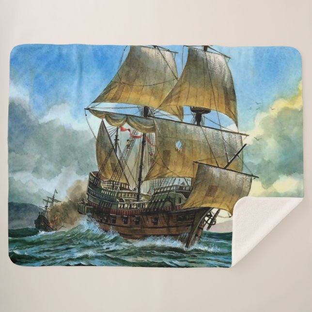 beautiful four-masted ship print sherpa blanket (Front (Horizontal))