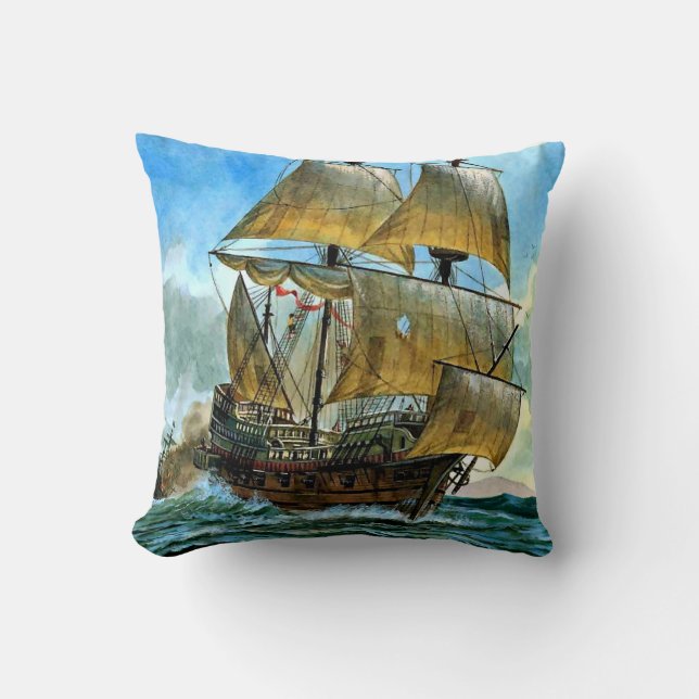 beautiful four-masted ship throw pillow (Front)