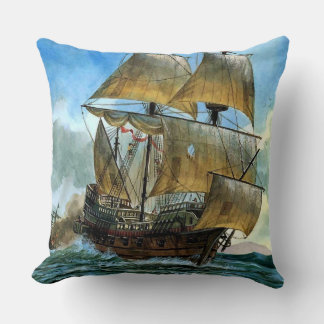beautiful four-masted ship throw pillow
