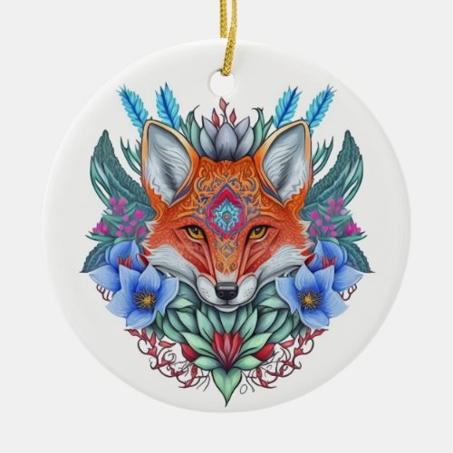 Beautiful fox ceramic ornament