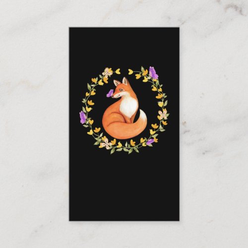 Beautiful Fox Floral Wreath Cute Butterfly Business Card