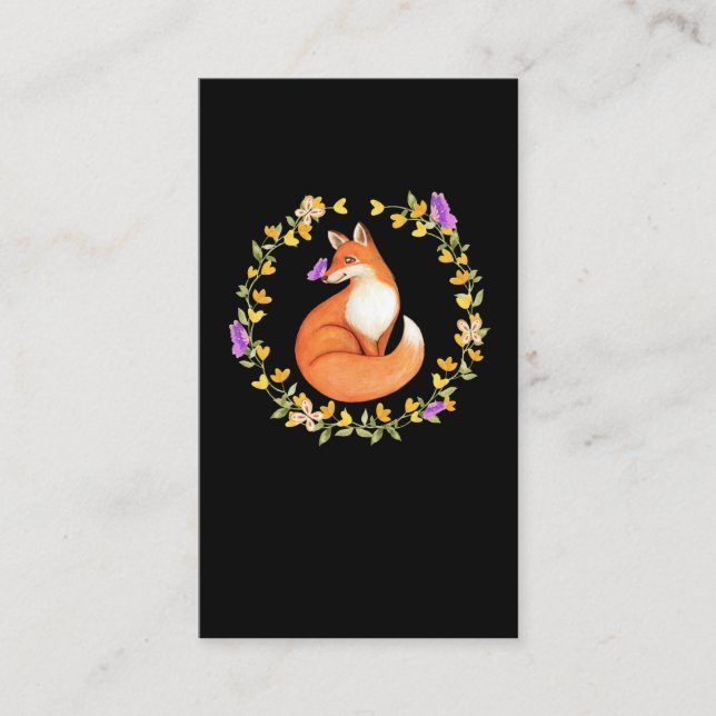 Beautiful Fox Floral Wreath Cute Butterfly Business Card (Front)