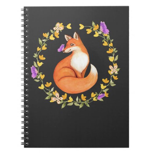 Beautiful Fox Floral Wreath Cute Butterfly Notebook