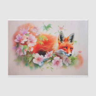 Beautiful Fox in Flowers Watercolor Decoupage Tiss Tissue Paper