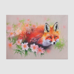 Beautiful Fox in Flowers Watercolor Decoupage Tissue Paper