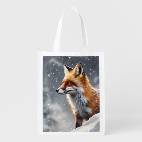 Beautiful Fox in Snow  Grocery Bag