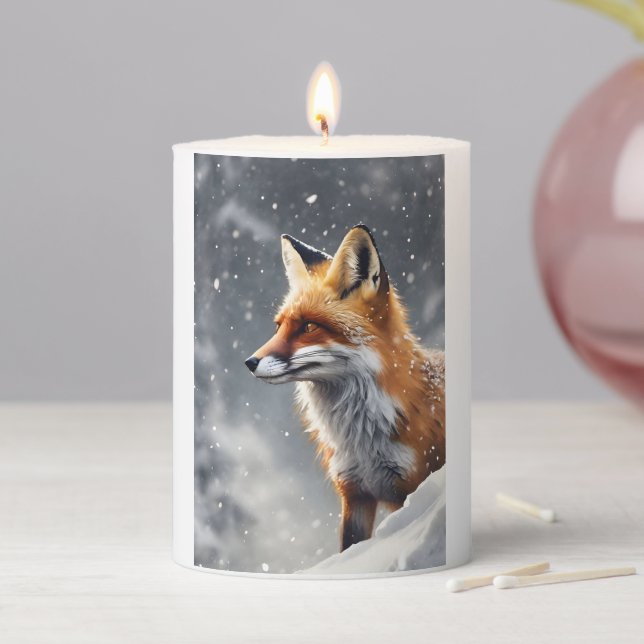 Beautiful Fox in Snow  Pillar Candle (In Situ)