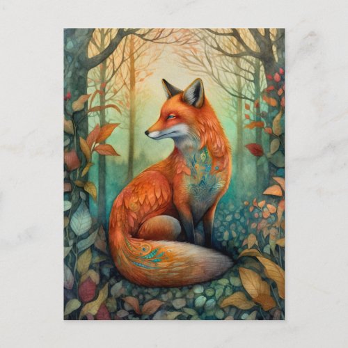 Beautiful Fox In The Forest Art Postcard