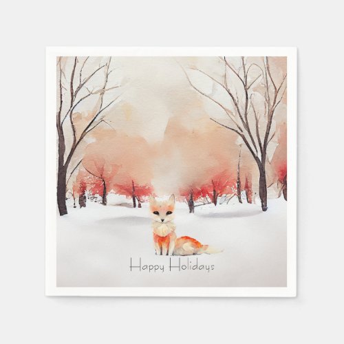 Beautiful Fox in the Snowy Forest  Napkins