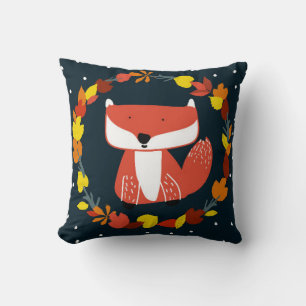 Beautiful fox in winter forest pattern throw pillow