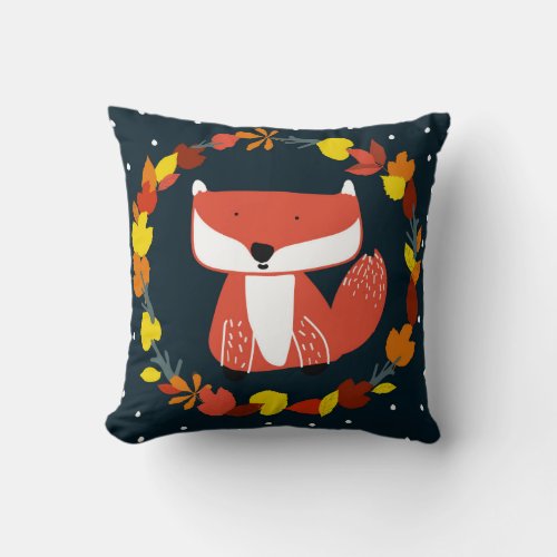 Beautiful fox in winter forest pattern throw pillow