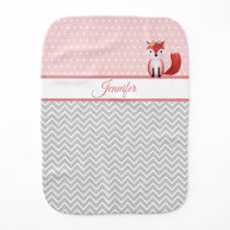 Beautiful Fox - Monogrammed Pink And Gray Baby Burp Cloth