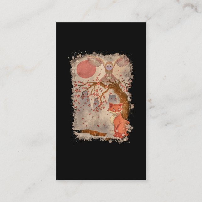Beautiful Fox Owl Tree Nature Lover Business Card (Front)