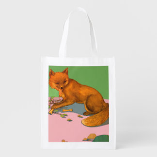 beautiful fox print reusable grocery bag