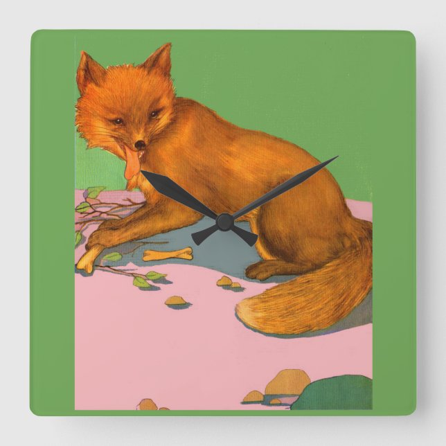 beautiful fox square wall clock (Front)