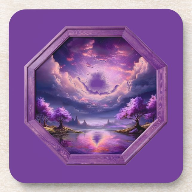 Beautiful Frame Purple Landscape With Reflections  Beverage Coaster (Front)