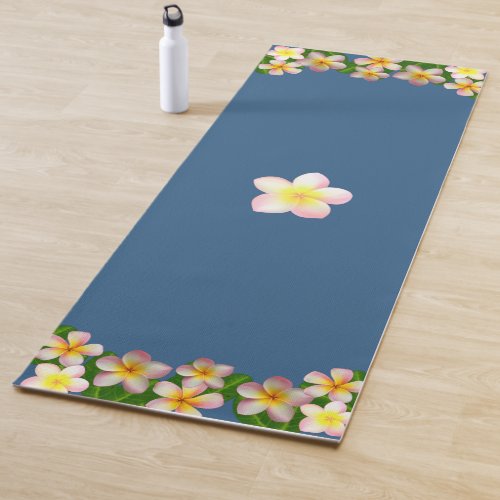 Beautiful Frangipani Flowers on Award Blue Yoga Mat